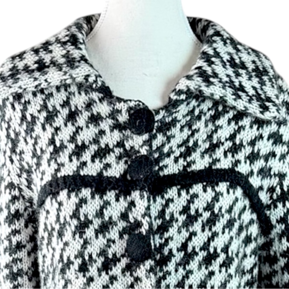 Carducci Houndstooth Knit Coat Womens L Wool Blend Long Sweater Jacket Career